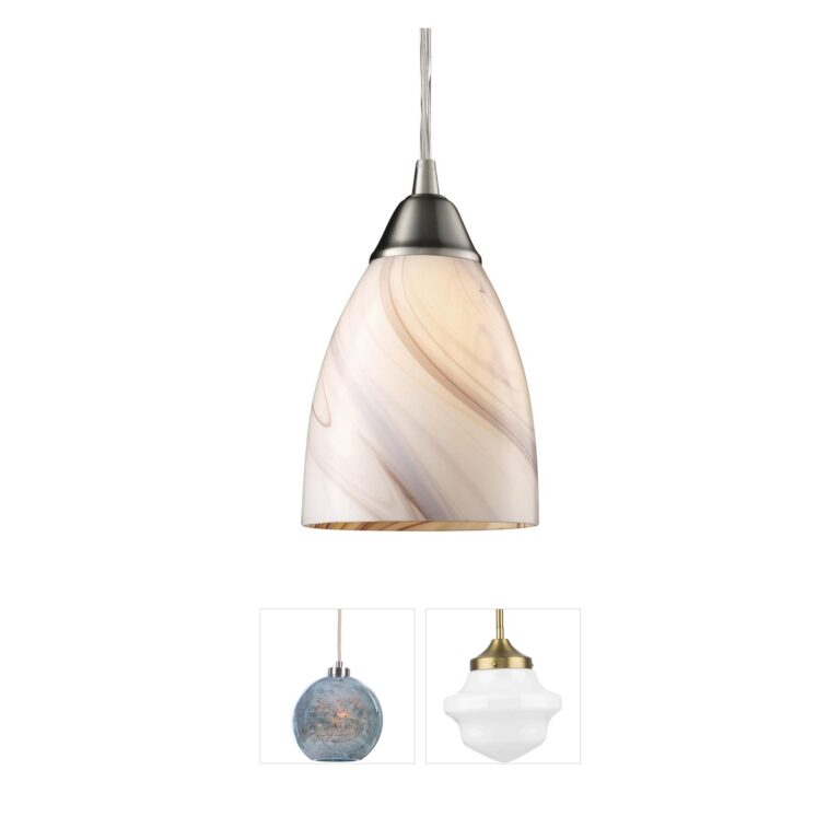 Atlas Lighting & Home Pierra Satin Nickel Mini Pendant with White Swirl Glass