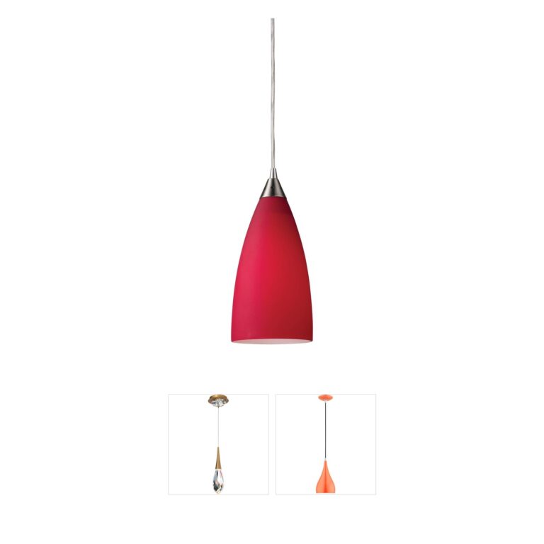 Atlas Lighting & Home Vesta 5-Inch Satin Nickel Mini Pendant with Cardinal Red Art Glass