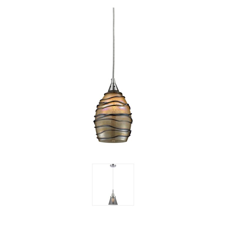Atlas Lighting & Home Vines 5-Inch Satin Nickel Mini Pendant with Tan Glass Wrap
