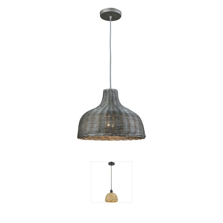 Atlas Lighting & Home Pleasant Fields 14-Inch Weathered Gray Wicker Pendant