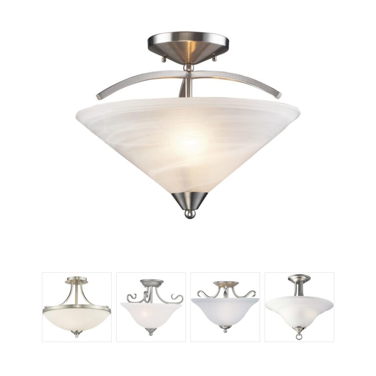 Atlas Lighting & Home Elysburg Satin Nickel Semi-Flush Mount with White Swirl Glass