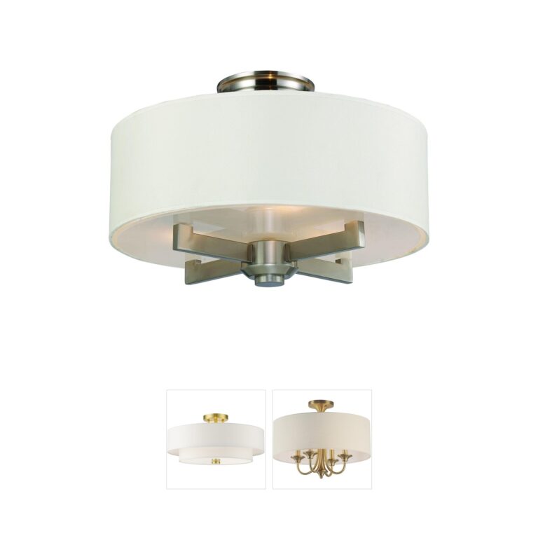 Atlas Lighting & Home Seven Springs 18-Inch Satin Nickel and White Fabric Semi-Flush Mount