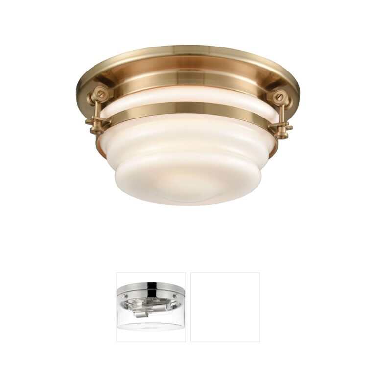 Atlas Lighting & Home Riley 12-Inch Satin Brass and Opal White Blown Glass Flush Mount