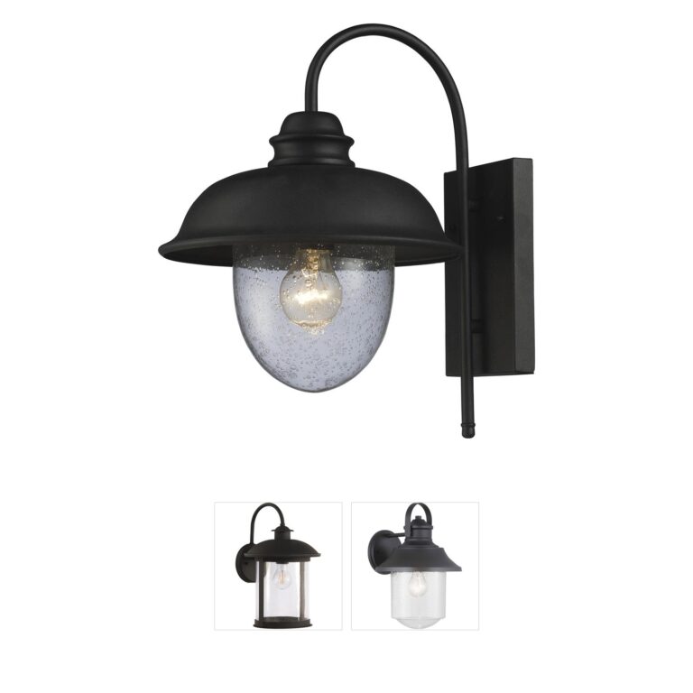 Atlas Lighting & Home Streetside Cafe Matte Black and Clear Seeded Glass Outdoor Wall Sconce