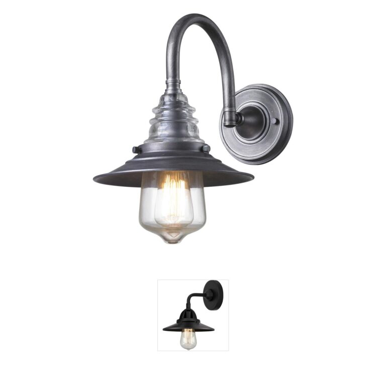 Atlas Lighting & Home Insulator Glass Weathered Zinc 14-Inch Wall Sconce