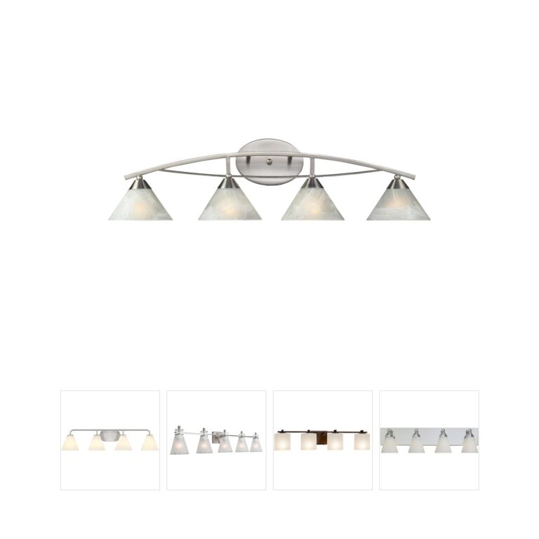 Atlas Lighting & Home Elysburg 36-Inch 4-Light Satin Nickel Vanity Light with White Marbleized Glass