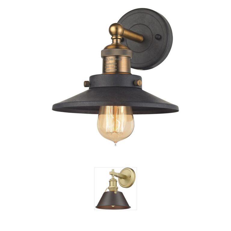 Atlas Lighting & Home English Pub 1-Light Antique Brass Sconce with Tarnished Graphite Shade