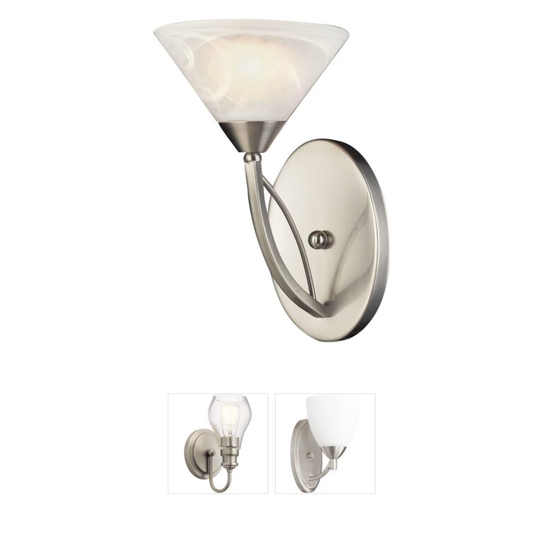 Atlas Lighting & Home Elysburg 1-Light Satin Nickel Wall Sconce with White Swirl Glass