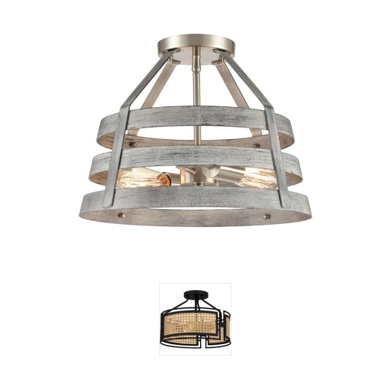 Atlas Lighting & Home Brigantine 15-Inch Weathered Driftwood and Satin Nickel Semi-Flush Mount