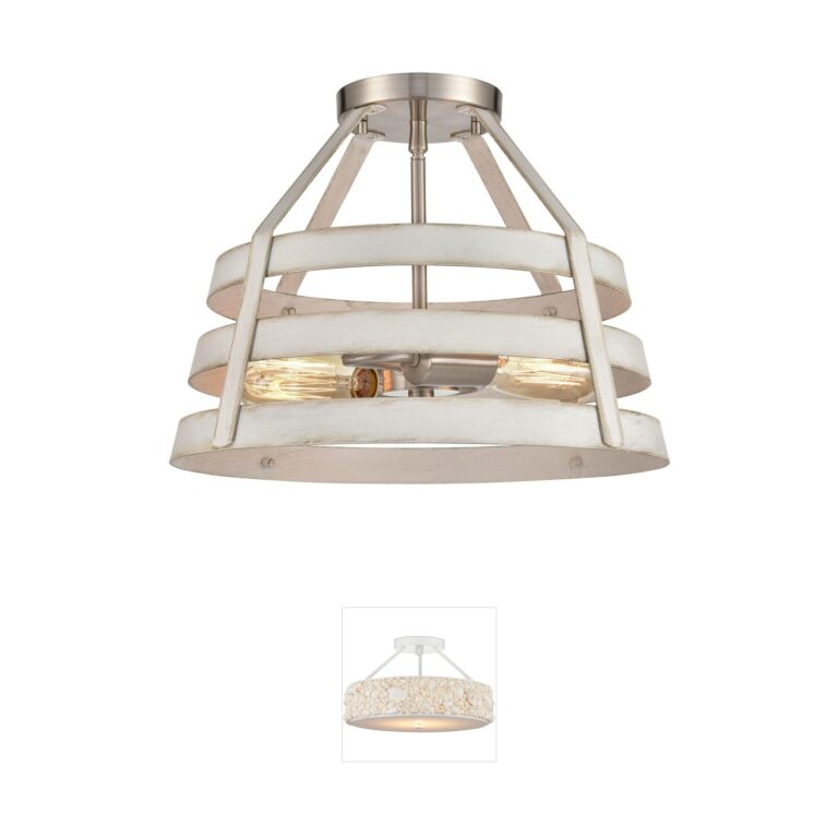 Atlas Lighting & Home Brigantine 15-Inch Weathered White and Satin Nickel Semi-Flush Mount