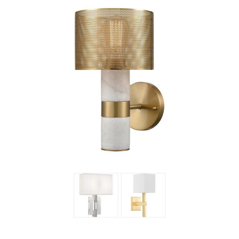 Atlas Lighting & Home Sureshot White Marble and Aged Brass Wall Sconce