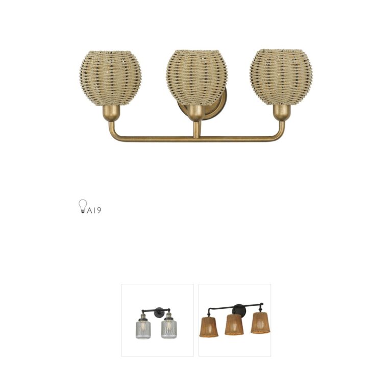 Livex Lighting Summervine 3-Light Antique Gold Leaf Vanity with Hand-Woven Paper Rope Shades