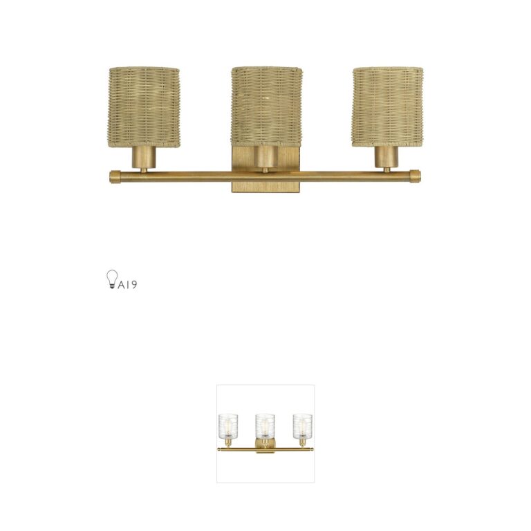 Livex Lighting Weavington 3-Light Antique Gold Leaf Vanity with Rattan Shades