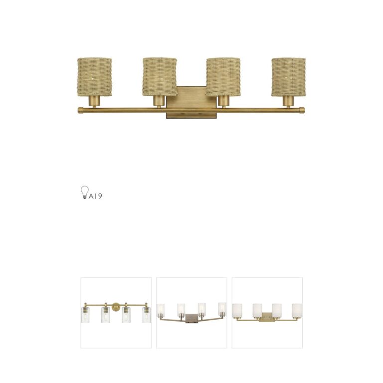 Livex Lighting Weavington Rattan & Antique Gold Leaf 4-Light Vanity
