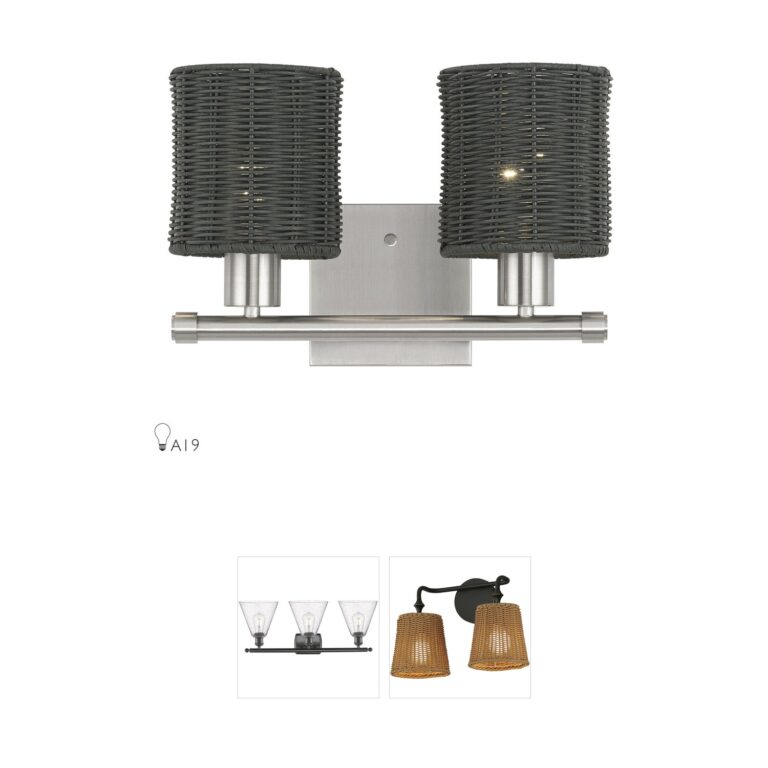 Livex Lighting Weavington 2-Light Rattan Vanity in Brushed Nickel