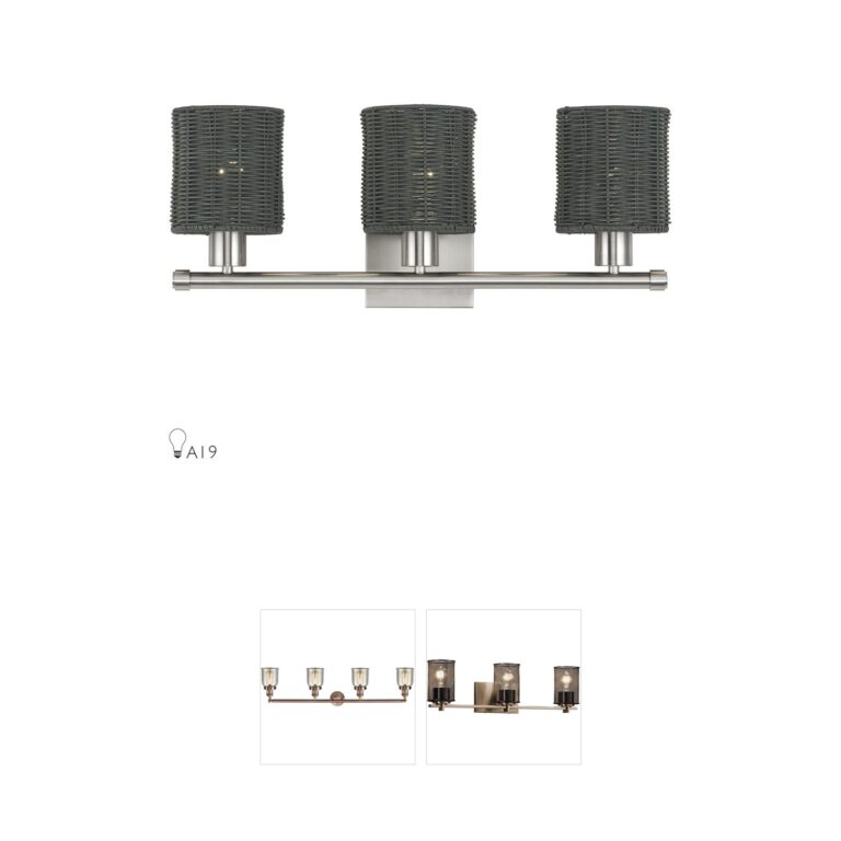 Livex Lighting Weavington 3-Light Brushed Nickel Vanity with Hand-Woven Charred Gray Rattan