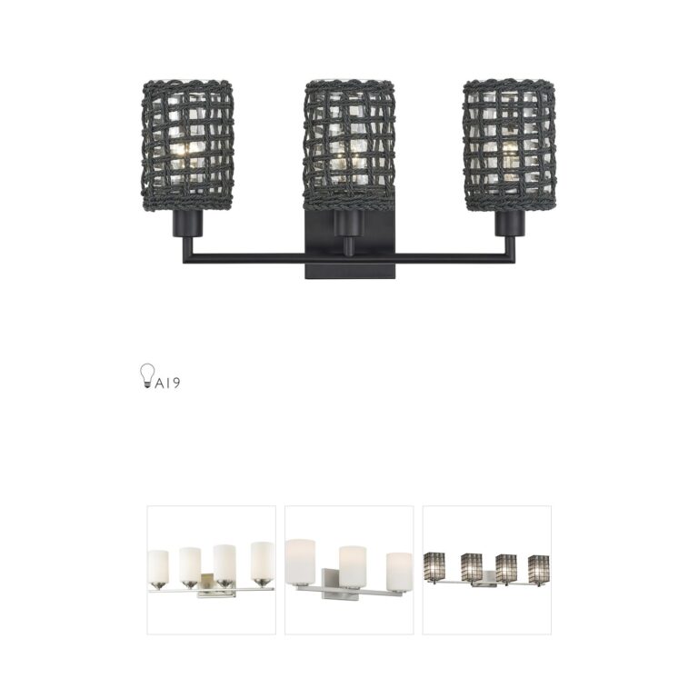 Livex Lighting Twinewell Black Steel Vanity Light with Hand-Woven Rope Shade