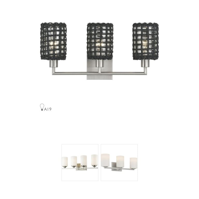 Livex Lighting Twinewell Brushed Nickel Steel Vanity Light with Midnight Black Rope Shade