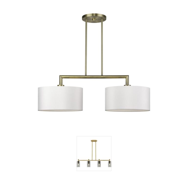 Livex Lighting Meridian Steel Island Light with Off-White Fabric Shade