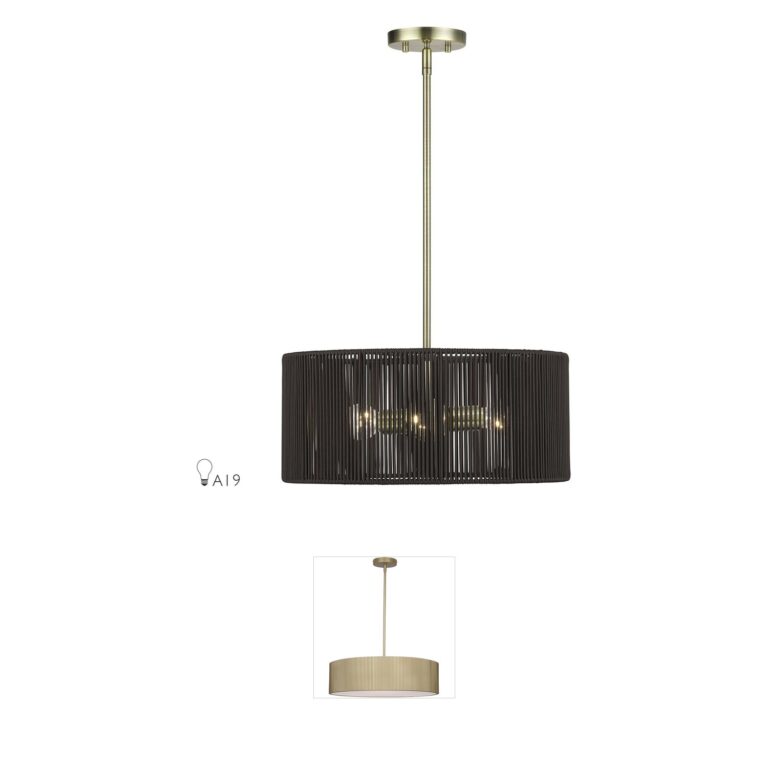 Livex Lighting Acordia Antique Brass and Rope 3-Light Chandelier