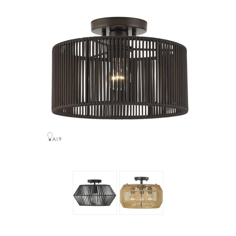 Livex Lighting Acordia English Bronze Semi-Flush Mount with Hand-Woven Rope Shade