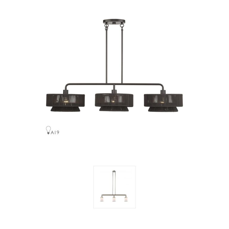 Livex Lighting Florell 3-Light English Bronze Island Light with Hand-Woven Rope Shades