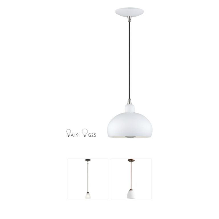 Livex Lighting Domma 8-Inch White Steel Mini Pendant with Brushed Nickel Accents