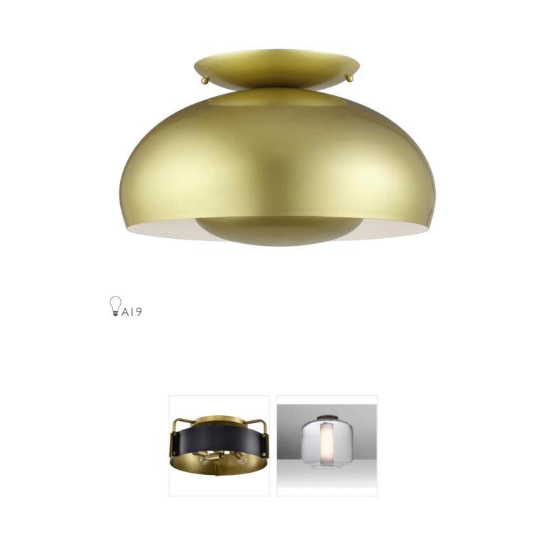 Livex Lighting Domma Soft Gold Steel 3-Light Semi-Flush Mount