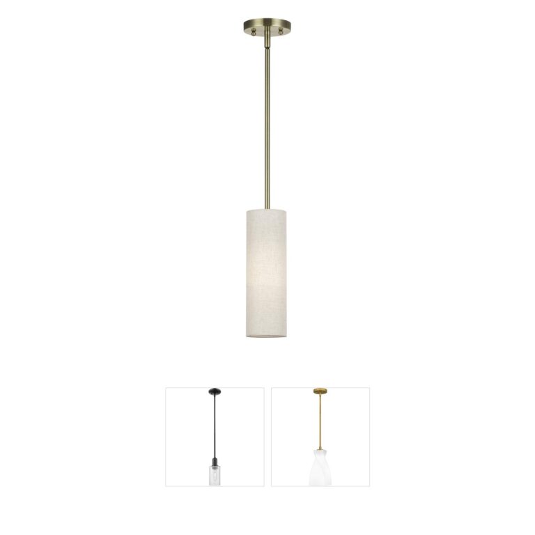 Livex Lighting Monroe Antique Brass Mini Pendant with Hand Crafted Oatmeal Fabric Shade