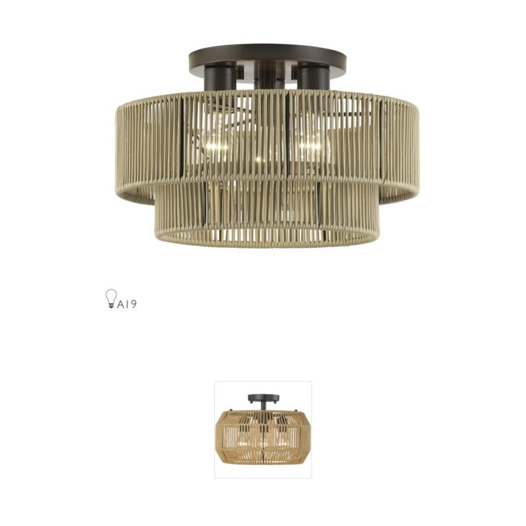 Livex Lighting Acordia English Bronze Semi-Flush with Venetian Gold Rope Shade