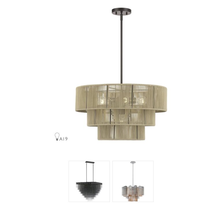 Livex Lighting Acordia English Bronze Chandelier with Hand-Woven Rope Shade