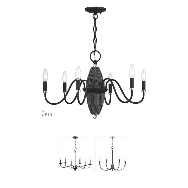 Livex Lighting Laurelin Black Steel Chandelier with Rattan Column