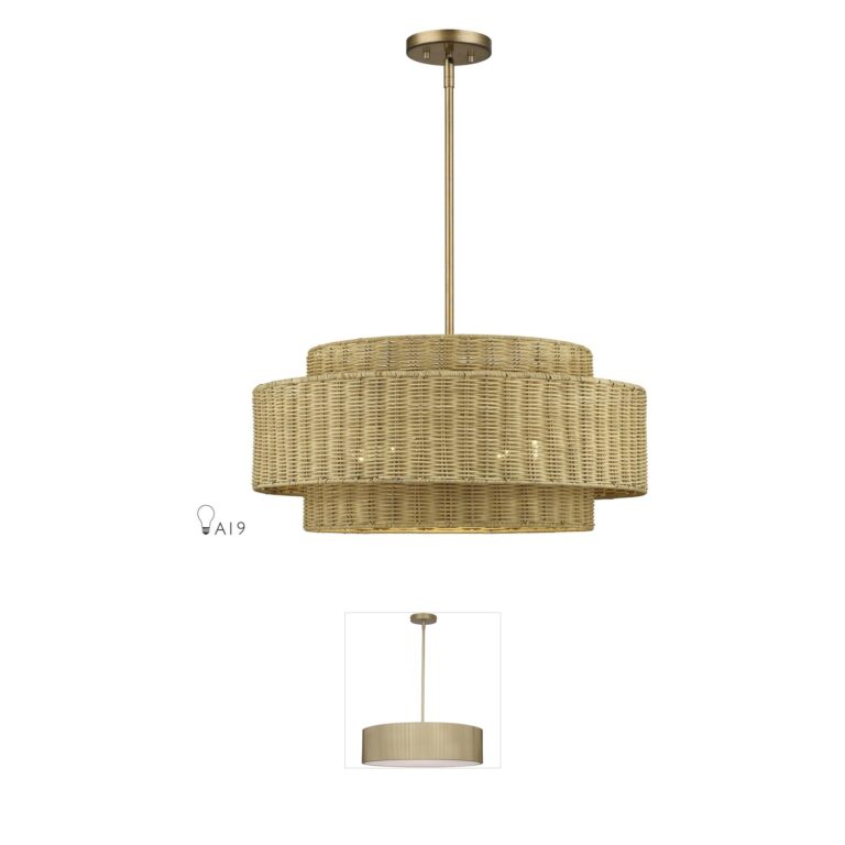 Livex Lighting Weavington Rattan and Antique Gold Leaf Chandelier