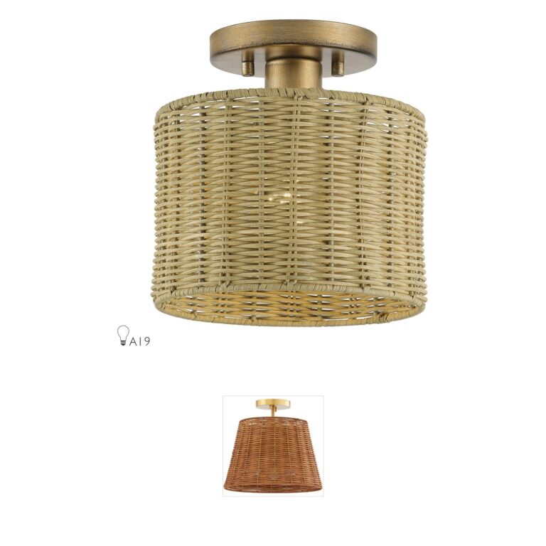 Livex Lighting Weavington Antique Gold Leaf Rattan Semi-Flush Mount