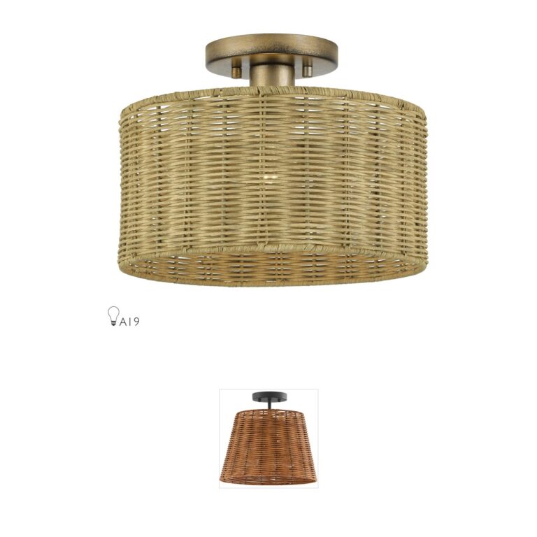 Livex Lighting Weavington Rattan Semi-Flush Mount with Antique Gold Leaf