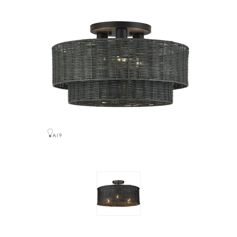 Livex Lighting Weavington Hand-Woven Rattan Semi-Flush Mount
