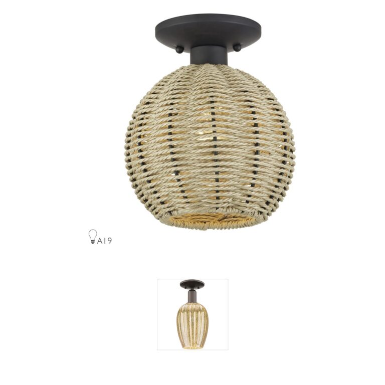 Livex Lighting Summervine Bronze Semi-Flush Mount with Hand-Woven Paper Rope Shade