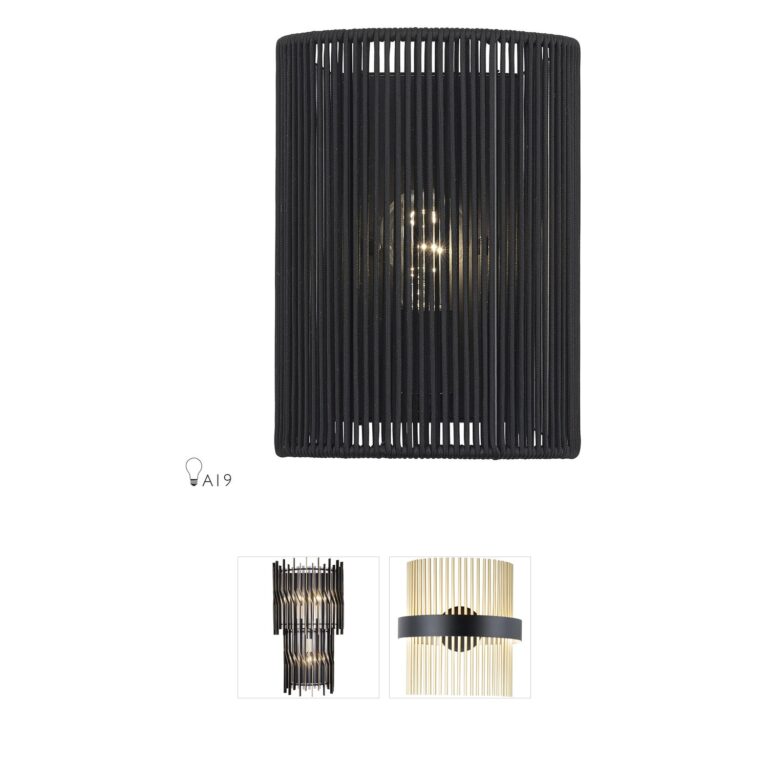 Livex Lighting Acordia Black Wall Sconce with Hand-Woven Parisian Night Rope Shade