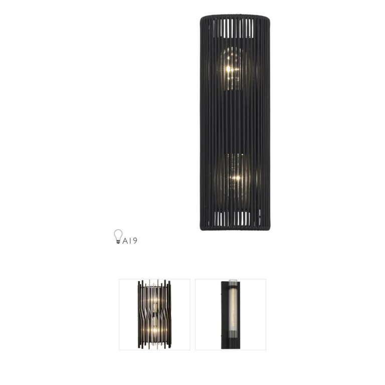 Livex Lighting Acordia 2-Light Black Wall Sconce with Hand-Woven Rope Shade