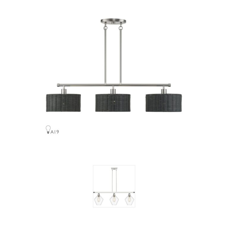 Livex Lighting Weavington Brushed Nickel Rattan Linear Chandelier
