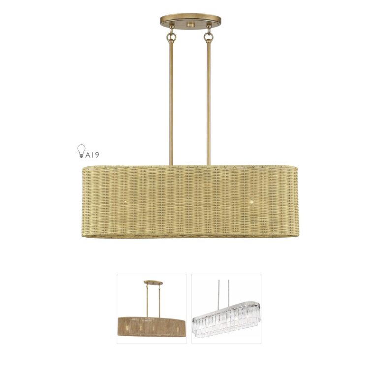 Livex Lighting Weavington Rattan & Antique Gold Leaf Linear Chandelier