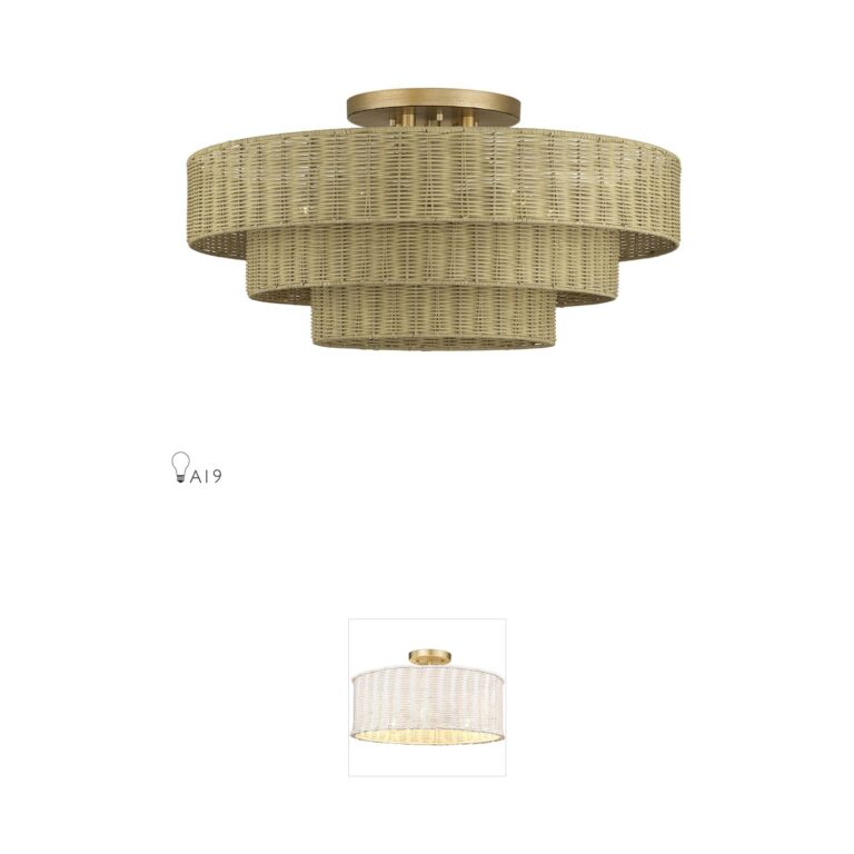 Livex Lighting Weavington 28-Inch Hand-Woven Rattan Semi-Flush Mount