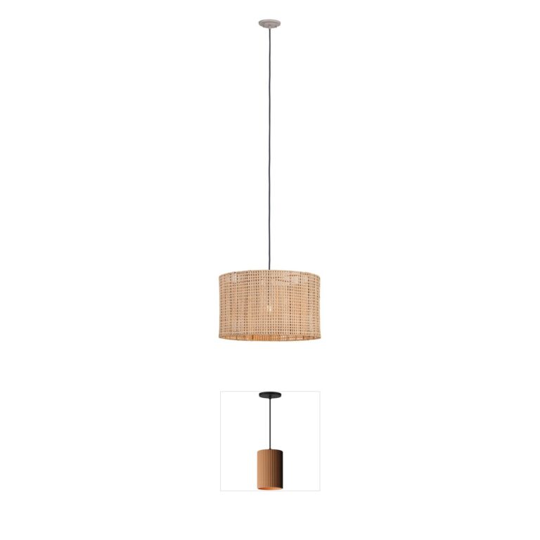 Innovations Lighting Weft 20-Inch Natural Rattan and Black Iron Pendant