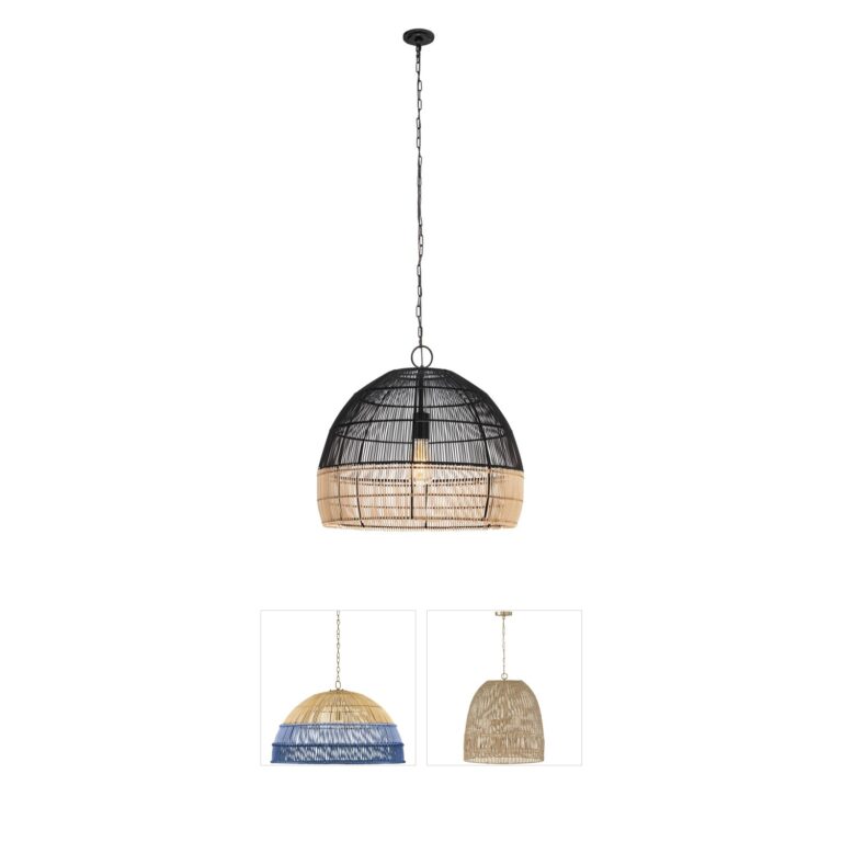 Innovations Lighting Latham 19-Inch Matte Black and Natural Rattan Bell Pendant