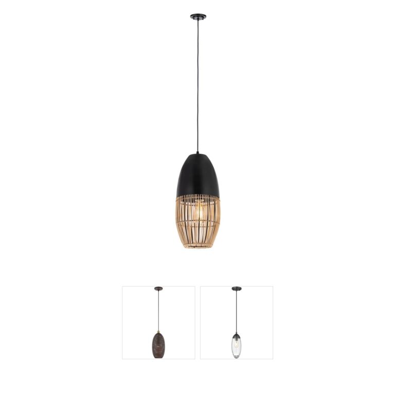Innovations Lighting Sabal 8-Inch Matte Black and Natural Rattan Teardrop Pendant