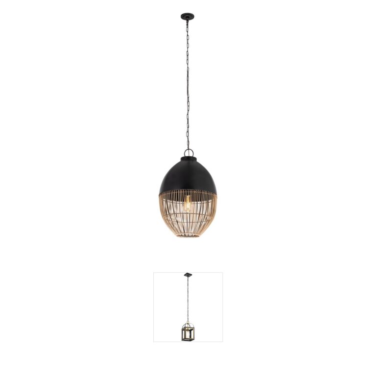 Innovations Lighting Bismark 14-Inch Matte Black and Natural Rattan Teardrop Pendant