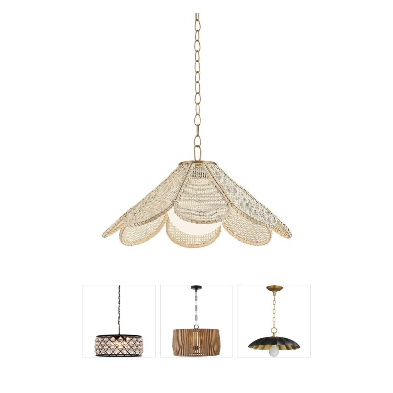 Troy-CSL Lighting Petal Natural Rattan Pendant with Patina Brass