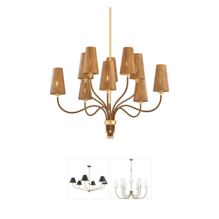 Hudson Valley Atwood Natural Woven Rattan 10-Light Chandelier in Aged Brass