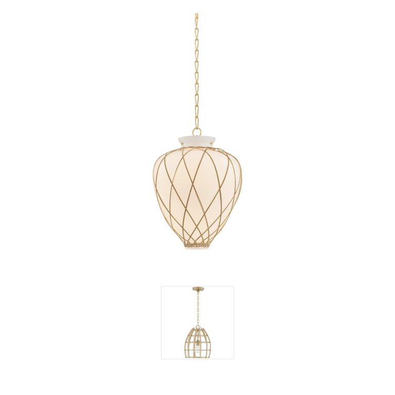 Hudson Valley Lighting Apple Valley Woven Rattan and Glass Pendant in Aged Brass