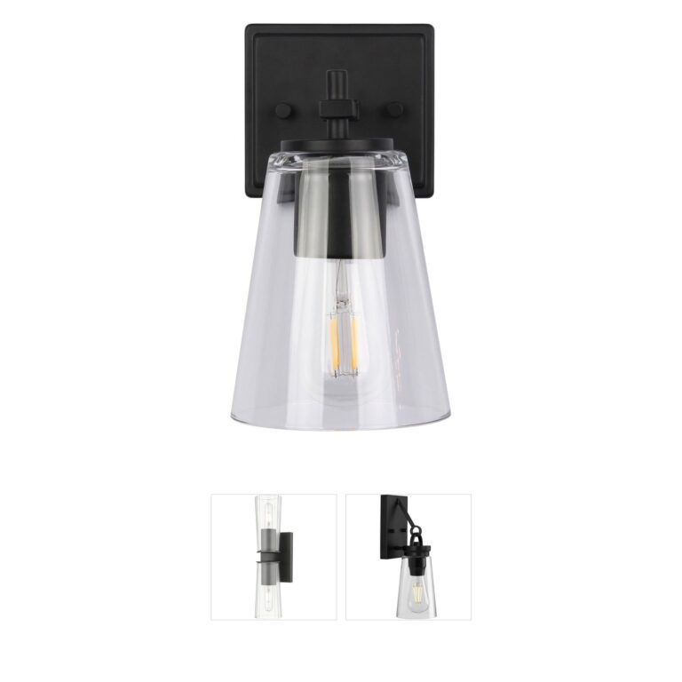 Dainolite Wenda Matte Black & Clear Glass Wall Sconce